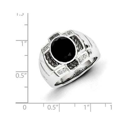 White Night Sterling Silver Black Rhodium-plated Diamond and Onyx Oval Men's Ring