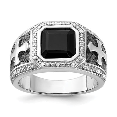 Sterling silver diamond cross ring