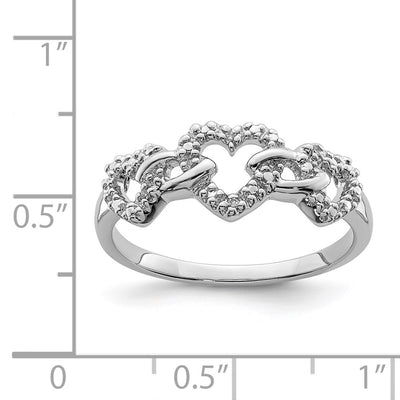 Sterling Silver Rhodium Plated Diamond Triple Heart Ring