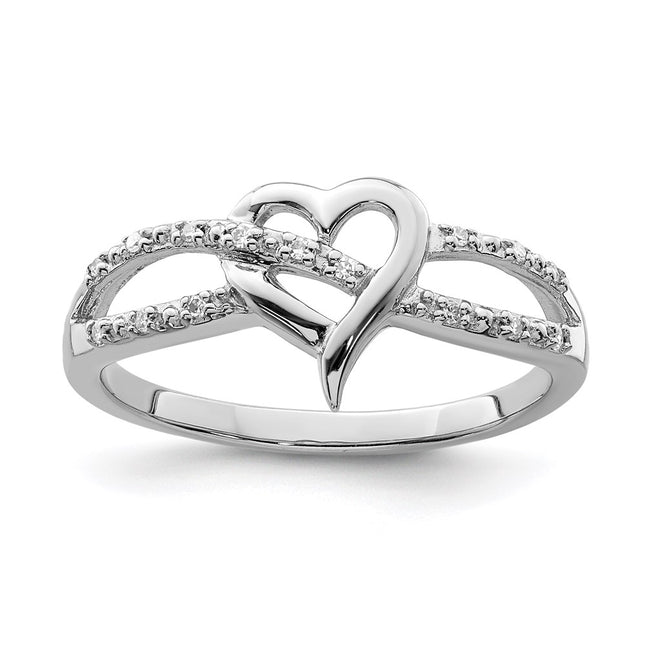 Sterling silver diamond heart ring