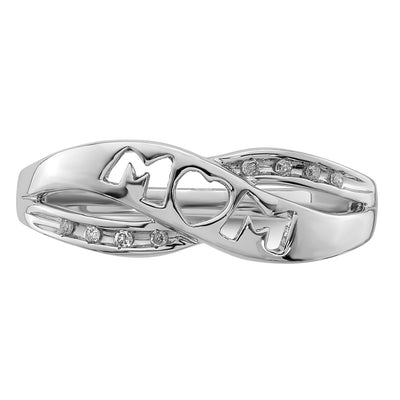 Sterling Silver Rhodium Plated Diamond MOM Ring