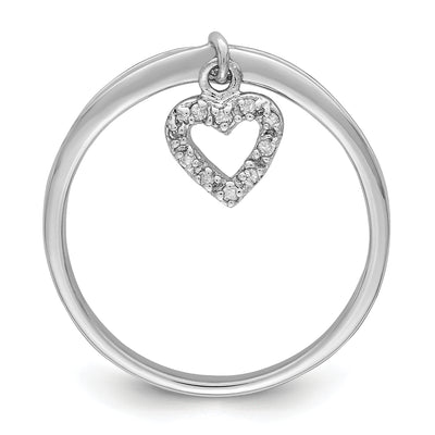 Sterling Silver Rhodium Plated Diamond Heart Dangle Ring
