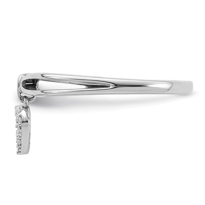 Sterling Silver Rhodium Plated Diamond Heart Dangle Ring