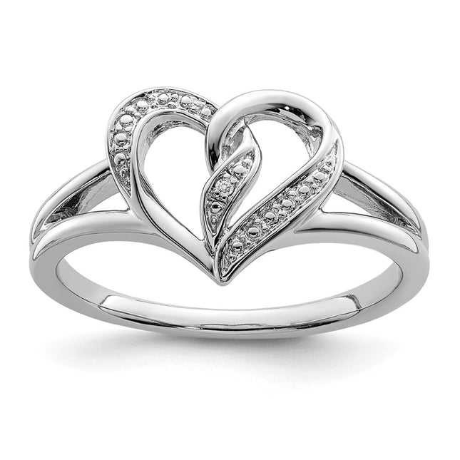 Sterling silver diamond heart ring
