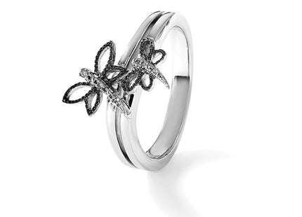 Sterling silver diamond dragonfly ring