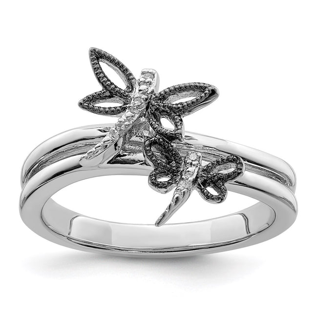 Sterling silver diamond dragonfly ring