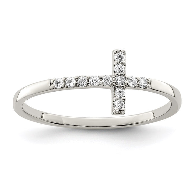Sterling silver cubic zirconia cross ring