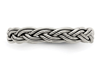 Sterling Silver Polished Antiqued Weaved Women's Ring