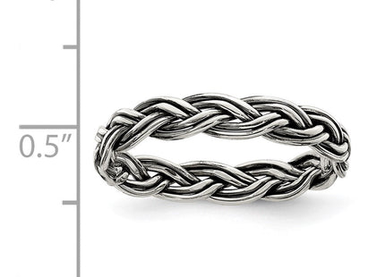 Sterling Silver Polished Antiqued Weaved Women's Ring
