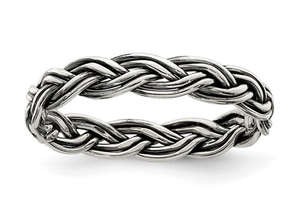 Sterling Silver Polished Antiqued Weaved Women's Ring