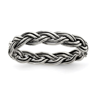 Sterling Silver Polished Antiqued Weaved Women's Ring