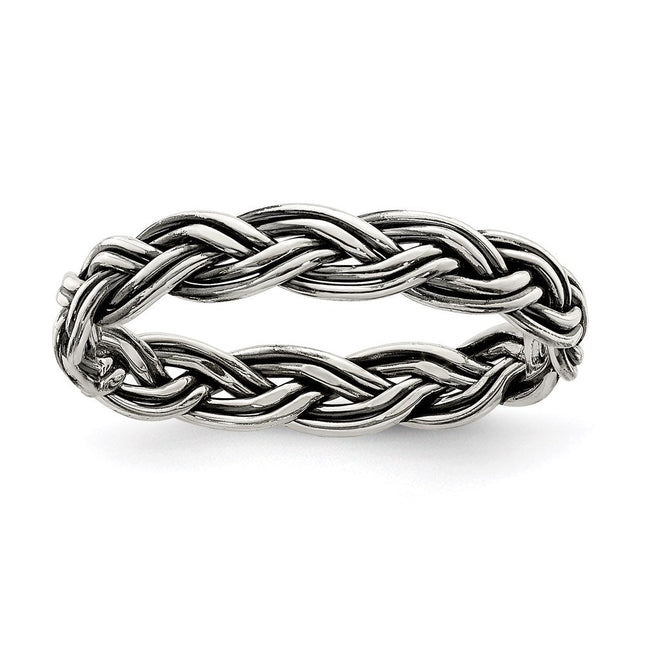 Sterling Silver Polished Antiqued Weaved Women's Ring