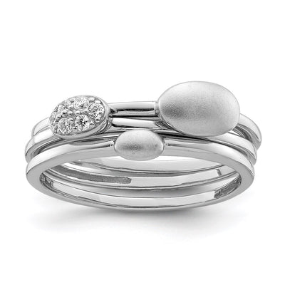 Sterling Silver Rhodium-plated Polished CZ 3 Ring Set