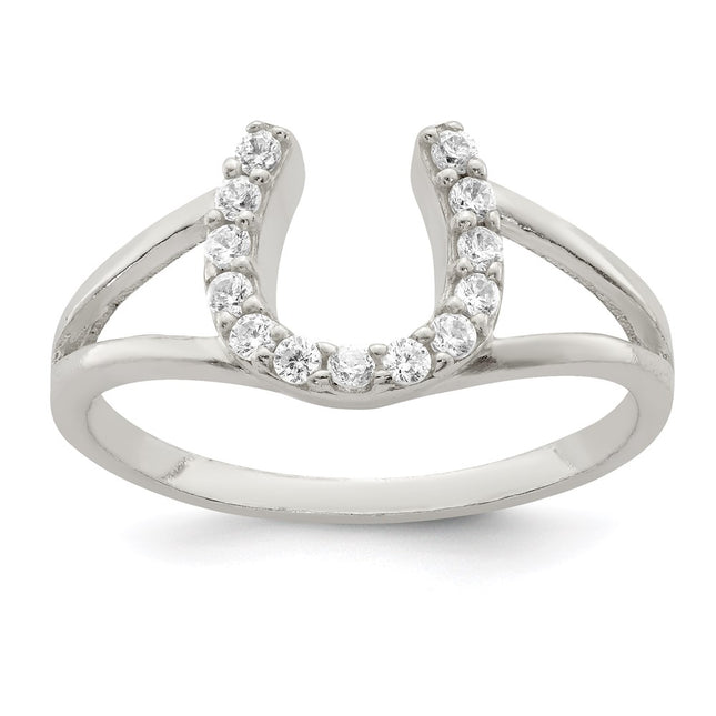 Sterling silver cubic zirconia horseshoe ring