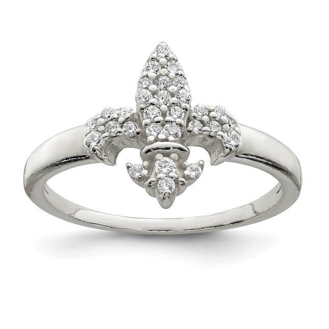 Sterling silver cubic zirconia fleur de lis ring