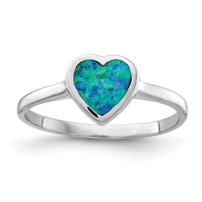 Sterling silver opal heart ring, synthetic stone