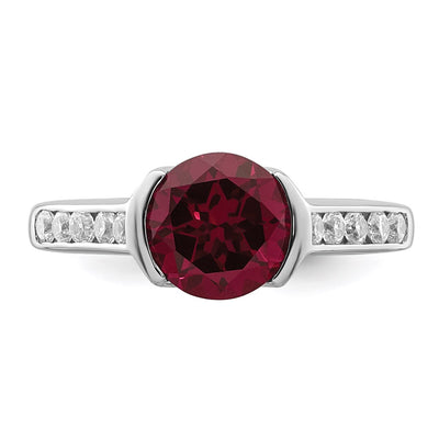 Sterling Silver Rhodium-plated Synthetic Ruby and CZ Bezel Ring