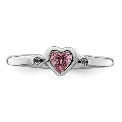 Sterling Silver Rhodium-plated White & Pink CZ Heart Ring