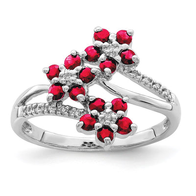 Sterling silver diamond flower ring