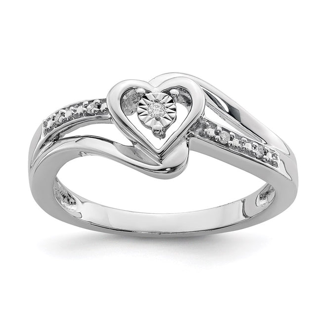 Sterling silver diamond heart ring