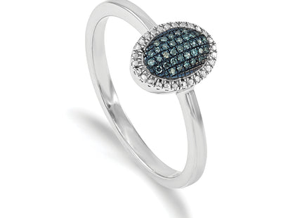 White Night Sterling Silver Rhodium-plated Blue Diamond Oval Ring