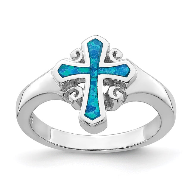 Sterling silver opal cross ring