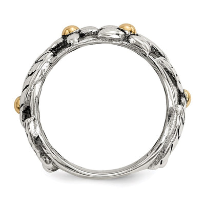 Sterling Silver w/14K Antiqued Leaves & Flowers Band