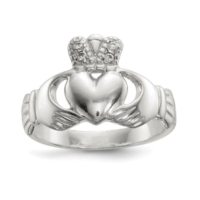 Sterling silver cubic zirconia claddagh ring