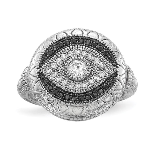 Sterling silver cubic zirconia evil eye ring