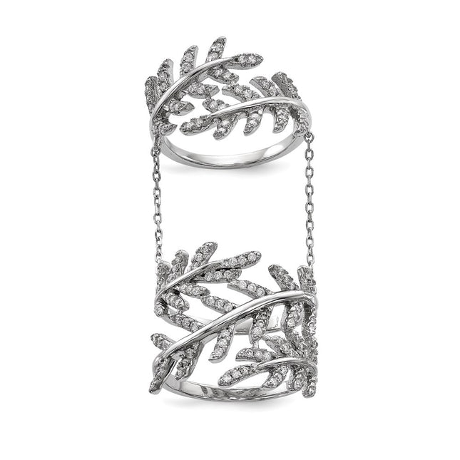 Sterling silver cubic zirconia leaf ring