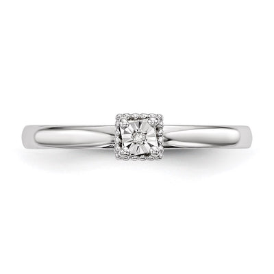 Sterling Silver Rhodium Plated Polished Diamond Heart Shape Ring