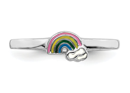 Sterling Silver RH-plated Multi-color Enameled Rainbow Children's Ring