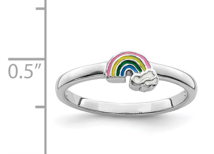 Sterling Silver RH-plated Multi-color Enameled Rainbow Children's Ring