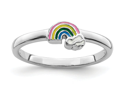 Sterling Silver RH-plated Multi-color Enameled Rainbow Children's Ring