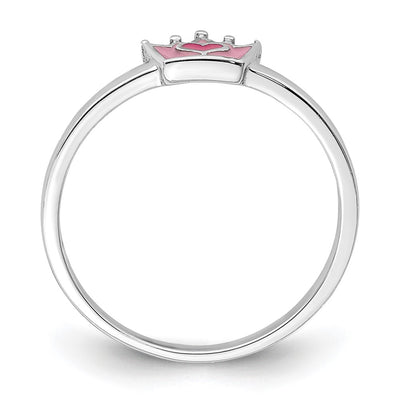 Sterling Silver Rhodium-plated Polished Pink Enamel Crown Children's Ring
