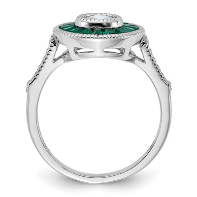Sterling Silver Rhodium-plated Synthetic Green Spinel and CZ Ring