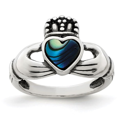 Sterling silver abalone claddagh ring
