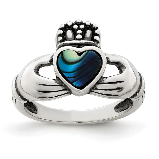 Sterling silver abalone claddagh ring