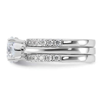 Sterling Silver Rhodium-plated CZ Solitaire & 2 CZ Bands Set