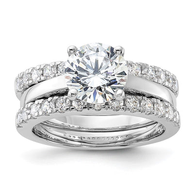 Sterling Silver Rhodium-plated CZ Solitaire & 2 CZ Bands Set