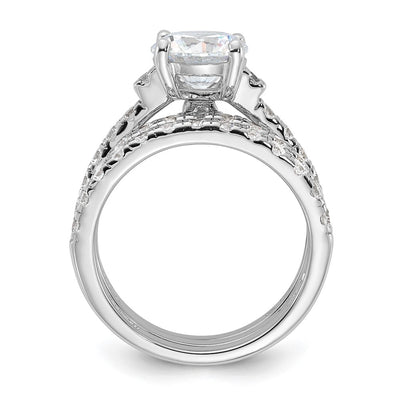 Sterling Silver Rhodium-plated CZ Ring & 2 CZ Band Set