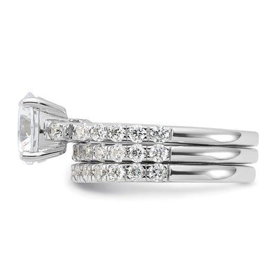 Sterling Silver Rhodium-plated CZ Ring & 2 CZ Band Set