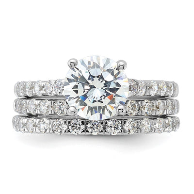 Sterling Silver Rhodium-plated CZ Ring & 2 CZ Band Set