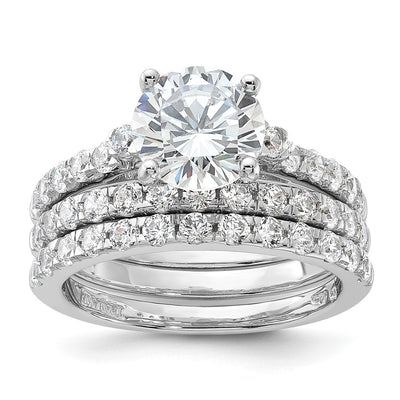 Sterling Silver Rhodium-plated CZ Ring & 2 CZ Band Set