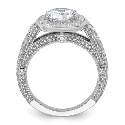 Sterling Silver Rhodium-plated Center CZ Halo Ring