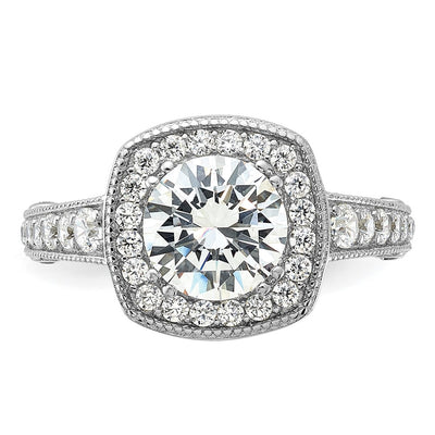 Sterling Silver Rhodium-plated Center CZ Halo Ring
