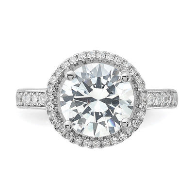 Sterling Silver Rhodium-plated Center Halo CZ Ring