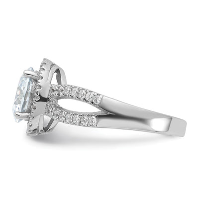 Sterling Silver Rhodium-plated Halo Center CZ Ring
