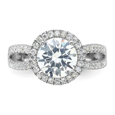 Sterling Silver Rhodium-plated Halo Center CZ Ring