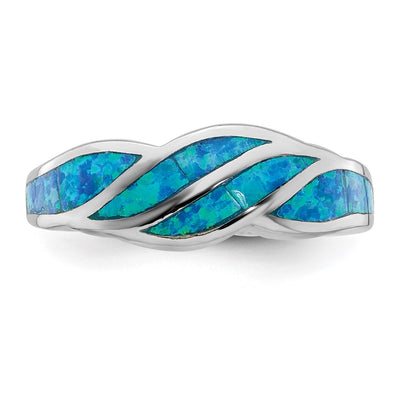 Sterling Silver Rhodium-plated Lab Created Blue Opal Inlay Ring